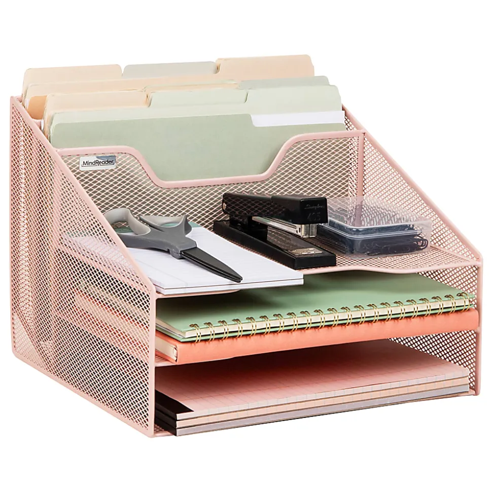 Mind Reader Desktop Vertical Paper Tray Organizer, 9-1/2” H x 11-1/2” W x 12-1/2” D, Pink