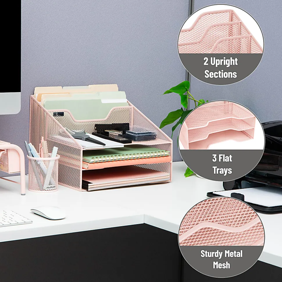 Mind Reader Desktop Vertical Paper Tray Organizer, 9-1/2” H x 11-1/2” W x 12-1/2” D, Pink