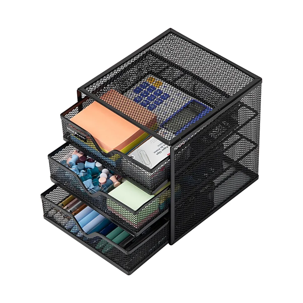 Mind Reader 3-Drawer Accessory Storage Desktop Organizer, 6-1/2"H x 6-1/2"W x 6-1/4"L, Black