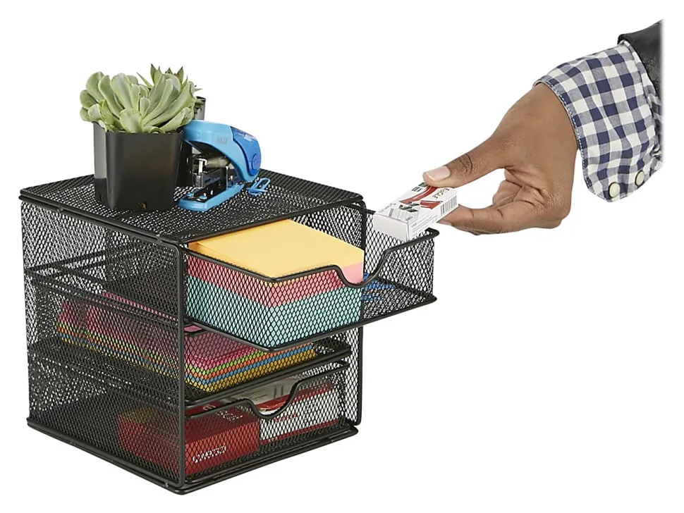 Mind Reader 3-Drawer Accessory Storage Desktop Organizer, 6-1/2"H x 6-1/2"W x 6-1/4"L, Black