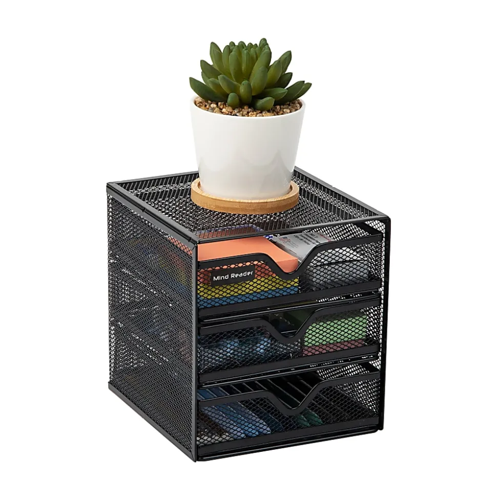 Mind Reader 3-Drawer Accessory Storage Desktop Organizer, 6-1/2"H x 6-1/2"W x 6-1/4"L, Black