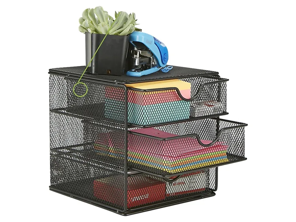 Mind Reader 3-Drawer Accessory Storage Desktop Organizer, 6-1/2"H x 6-1/2"W x 6-1/4"L, Black