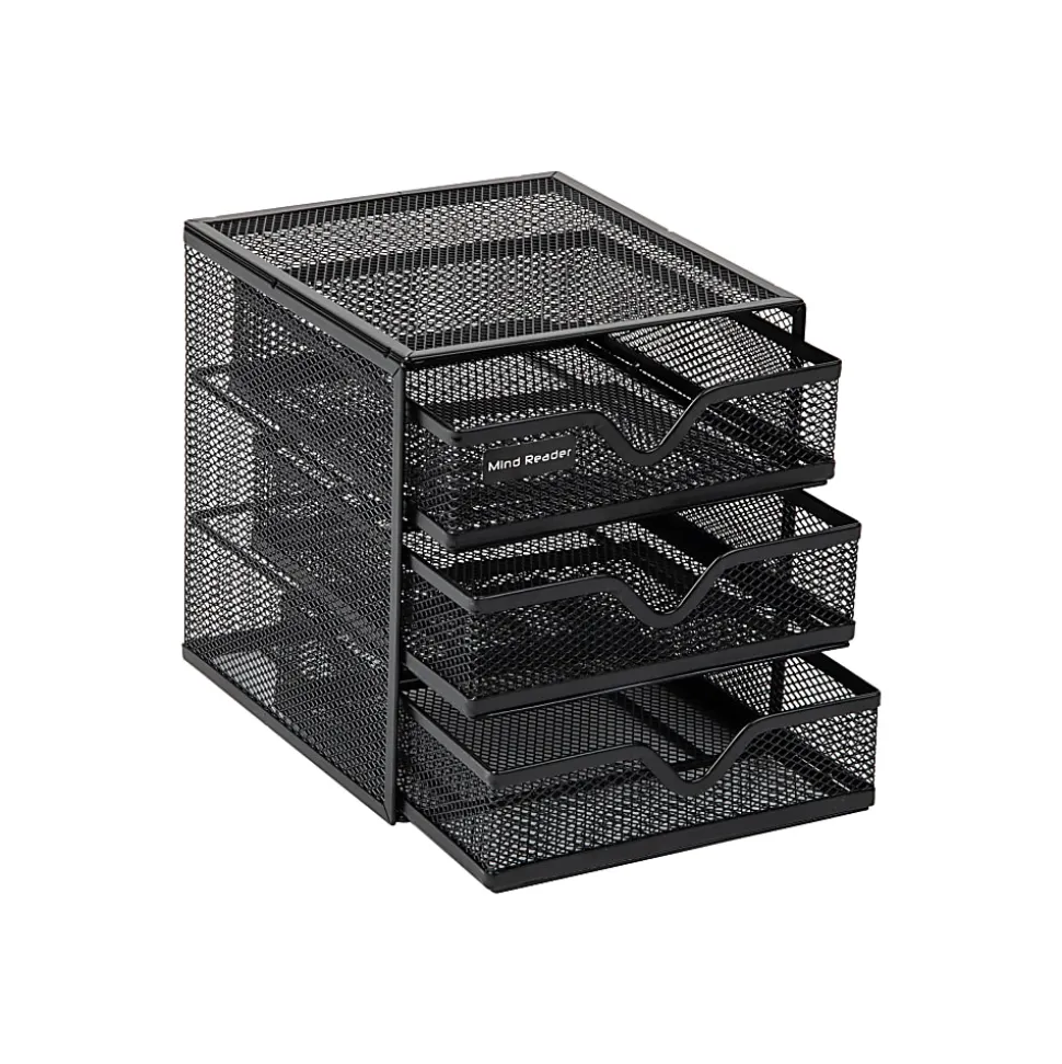 Mind Reader 3-Drawer Accessory Storage Desktop Organizer, 6-1/2"H x 6-1/2"W x 6-1/4"L, Black