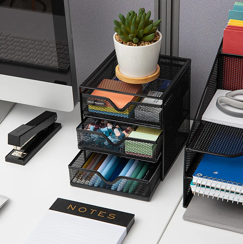Mind Reader 3-Drawer Accessory Storage Desktop Organizer, 6-1/2"H x 6-1/2"W x 6-1/4"L, Black