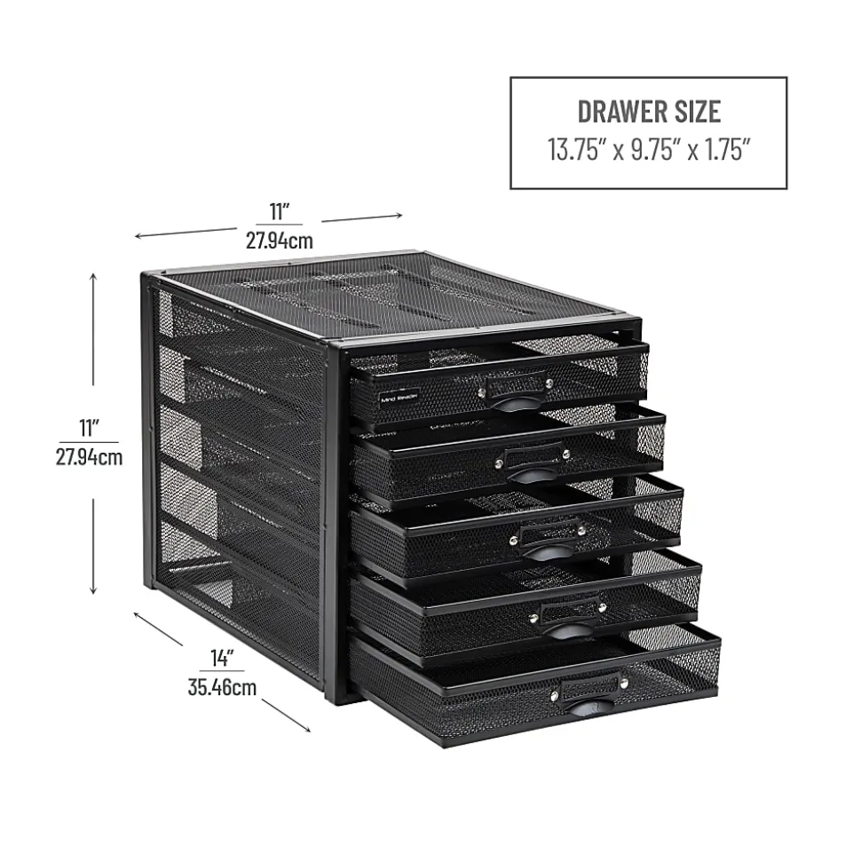 Mind Reader 5-Drawer File Storage Desk Organizer, 11" H x 14" W x 11" D, Black