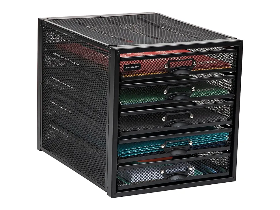 Mind Reader 5-Drawer File Storage Desk Organizer, 11" H x 14" W x 11" D, Black
