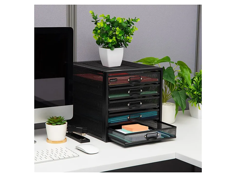 Mind Reader 5-Drawer File Storage Desk Organizer, 11" H x 14" W x 11" D, Black