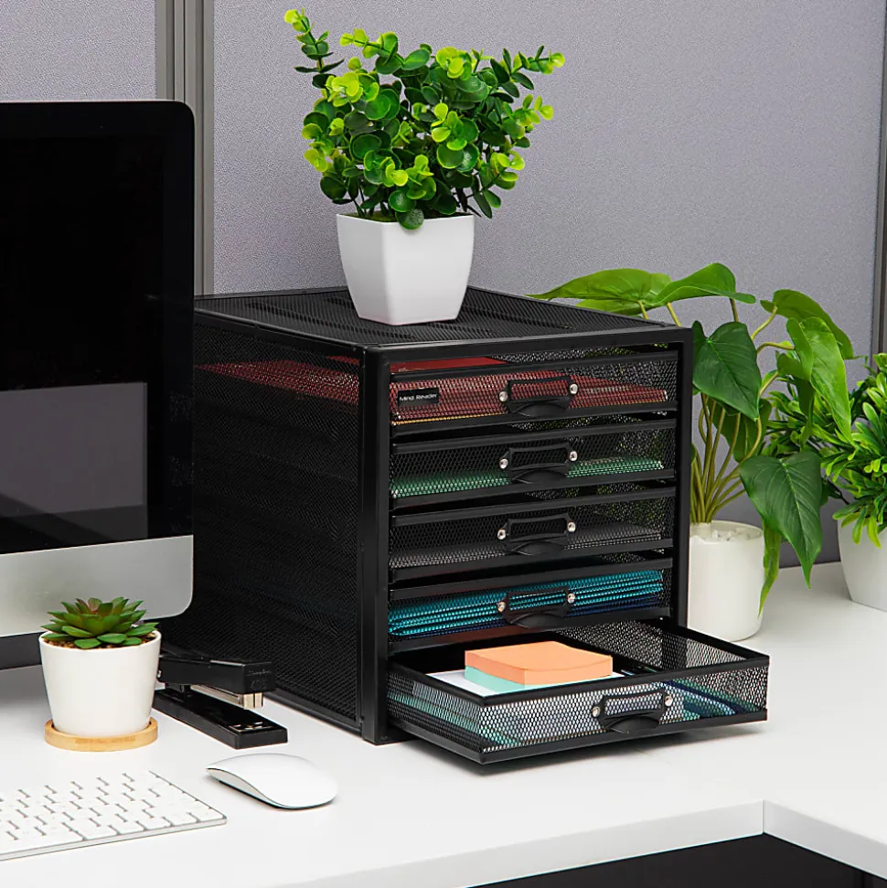 Mind Reader 5-Drawer File Storage Desk Organizer, 11" H x 14" W x 11" D, Black
