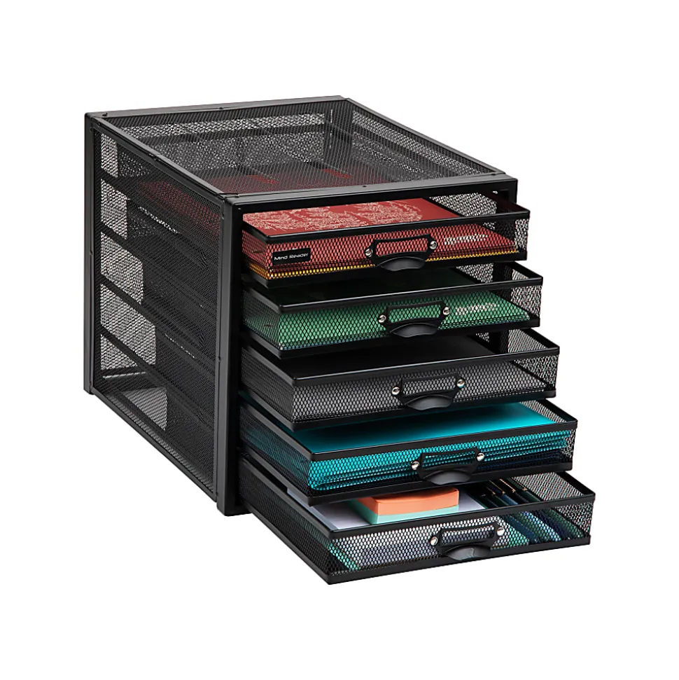 Mind Reader 5-Drawer File Storage Desk Organizer, 11" H x 14" W x 11" D, Black