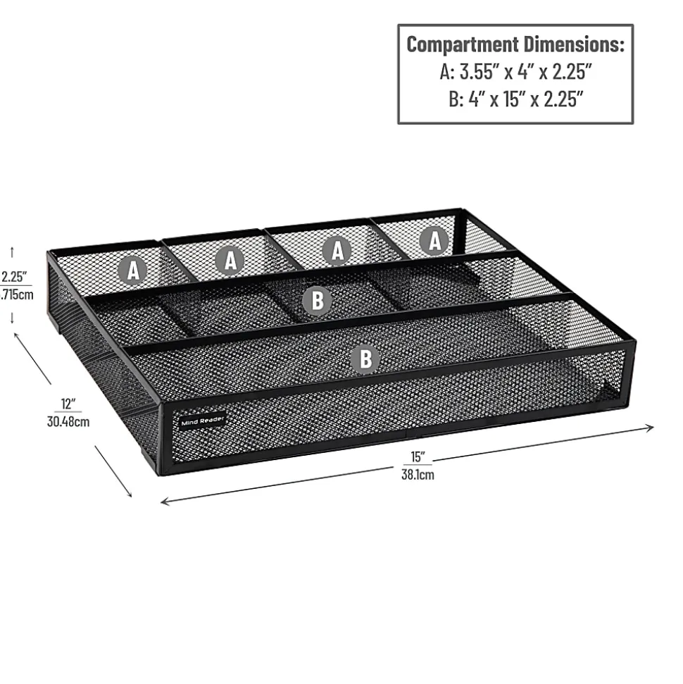 Mind Reader Drawer Organizer Utensil Organizer Desk Organizer, 2-1/4"H x 12"W x 15" L, Black, Set of 2 Organizers