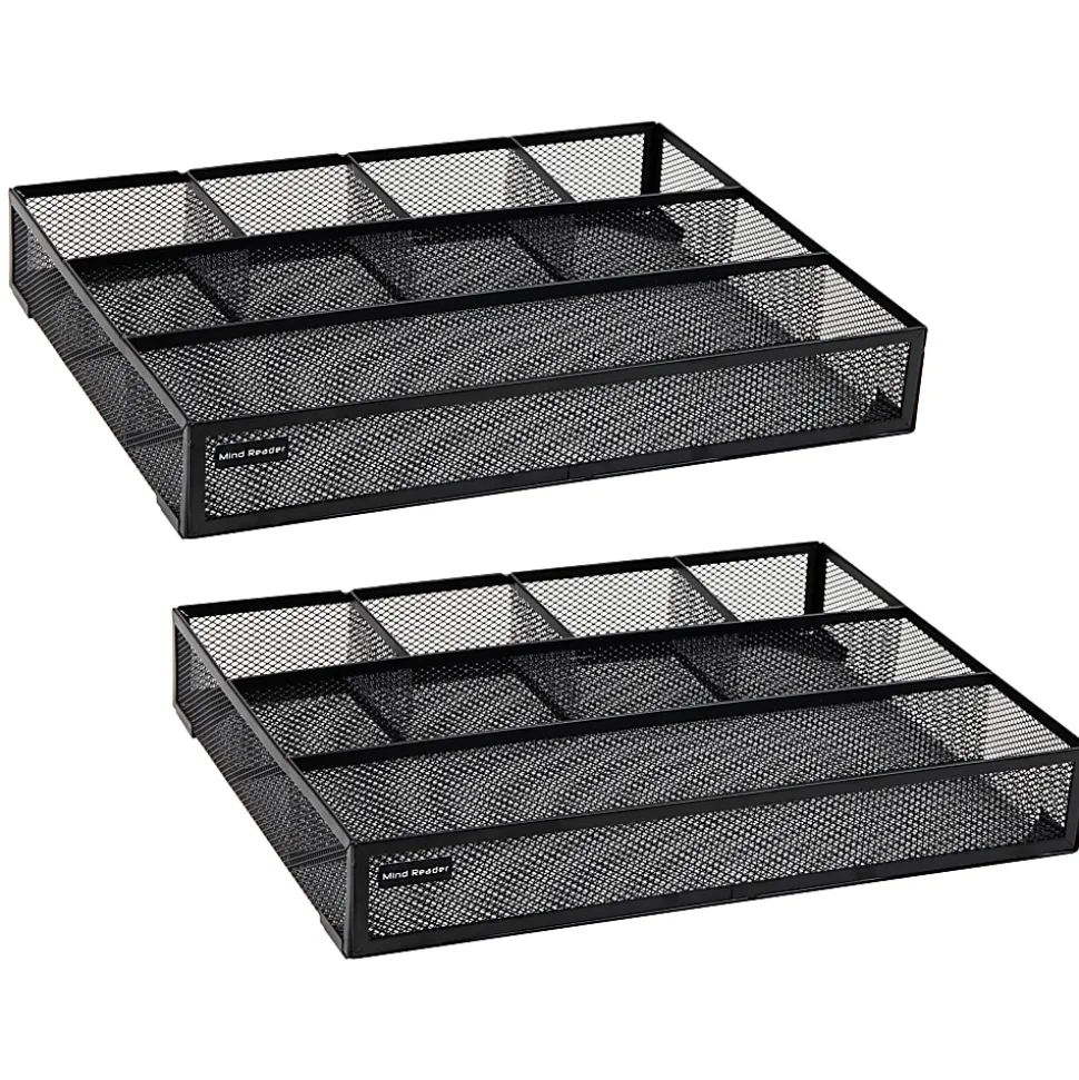 Mind Reader Drawer Organizer Utensil Organizer Desk Organizer, 2-1/4"H x 12"W x 15" L, Black, Set of 2 Organizers