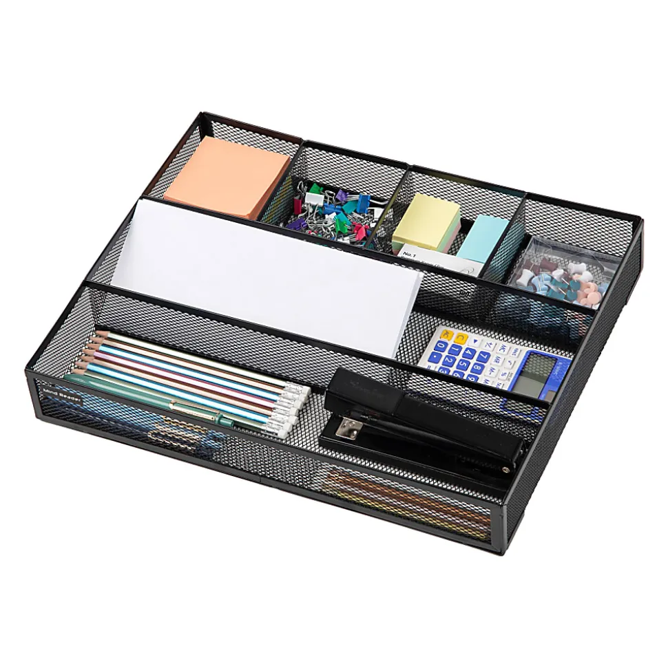 Mind Reader Drawer Organizer Utensil Organizer Desk Organizer, 2-1/4"H x 12"W x 15" L, Black, Set of 2 Organizers
