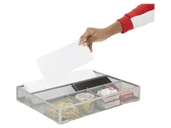 Mind Reader Drawer Organizer Utensil Organizer Desk Organizer, 2-1/4"H x 12"W x 15"L, Silver, Set of 2 Organizers