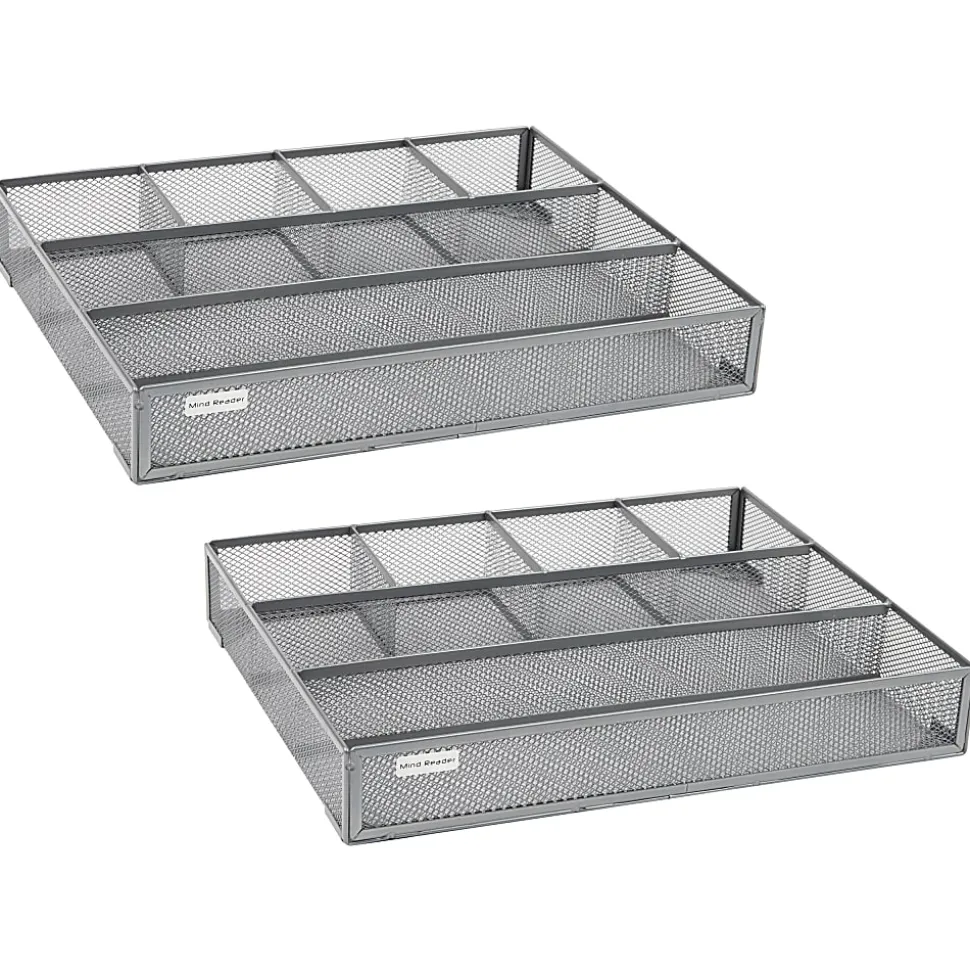 Mind Reader Drawer Organizer Utensil Organizer Desk Organizer, 2-1/4"H x 12"W x 15"L, Silver, Set of 2 Organizers