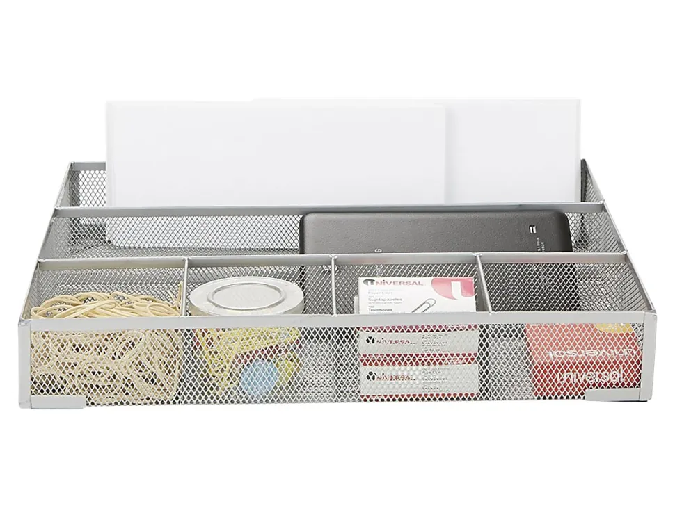 Mind Reader Drawer Organizer Utensil Organizer Desk Organizer, 2-1/4"H x 12"W x 15"L, Silver, Set of 2 Organizers