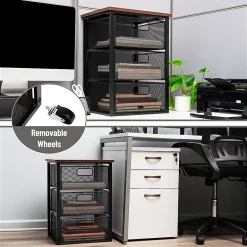 Mind Reader 3-Drawer Rolling Storage Cart Multipurpose Portable Cabinet with Wheels, 24-1/4" H x 13" W x 15-3/4" D, Black