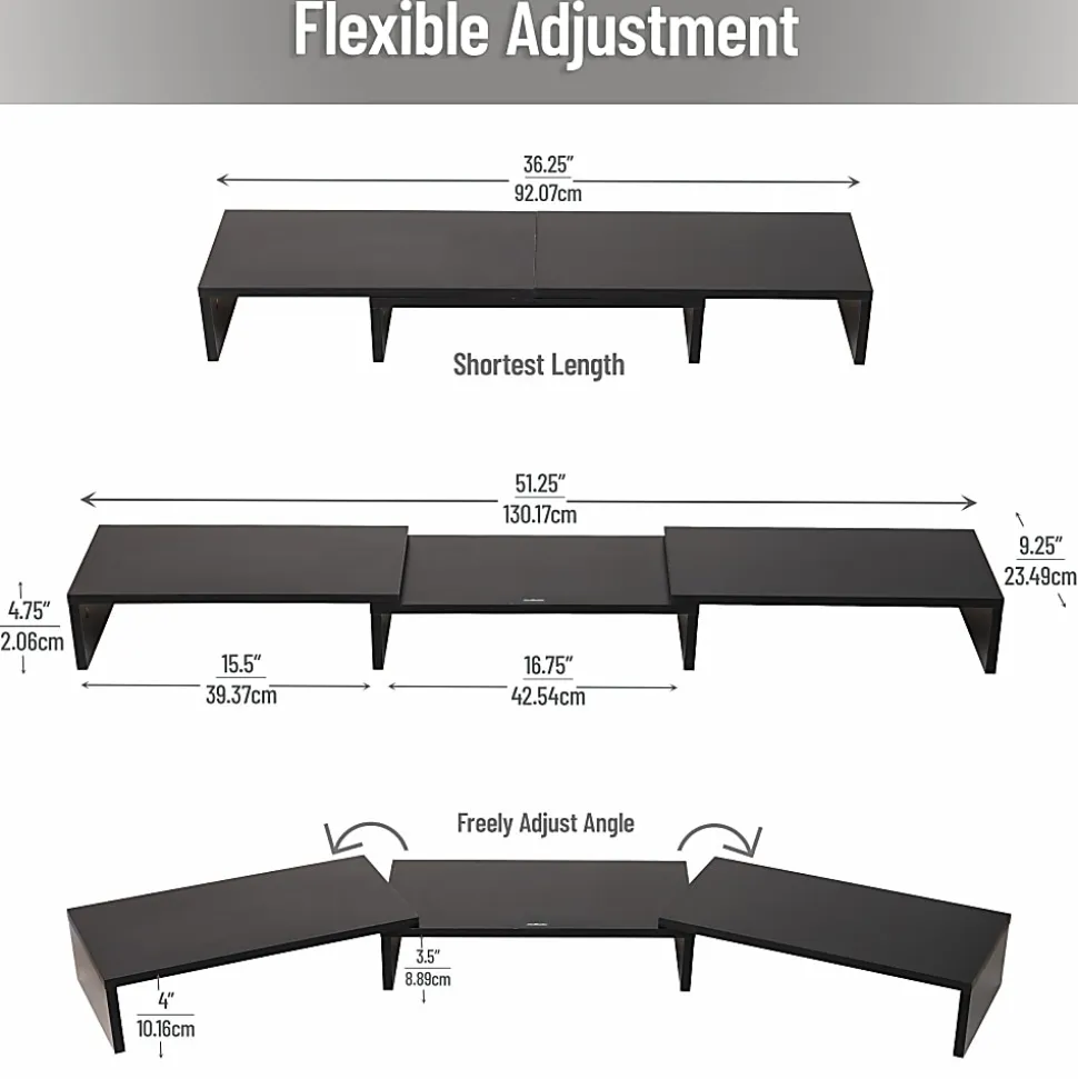 Mind Reader Dual Monitor Stand, 4-3/4”H x 9-1/4”W x 51-1/4”D, Black
