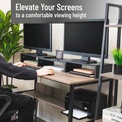 Mind Reader Dual Monitor Stand, 4-3/4”H x 9-1/4”W x 51-1/4”D, Black