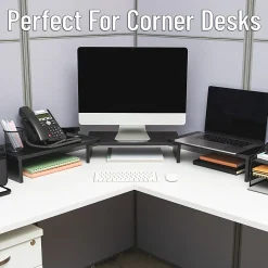 Mind Reader Dual Monitor Stand, 4-3/4”H x 9-1/4”W x 51-1/4”D, Black
