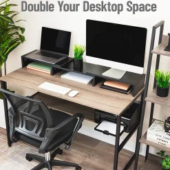 Mind Reader Dual Monitor Stand, 4-3/4”H x 9-1/4”W x 51-1/4”D, Black