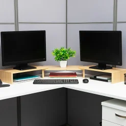 Mind Reader Dual Monitor Stand, 4-3/4”H x 9-1/4”W x 51-1/4”D, Brown