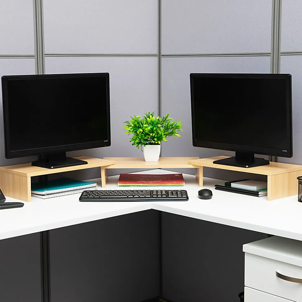 Mind Reader Dual Monitor Stand, 4-3/4”H x 9-1/4”W x 51-1/4”D, Brown