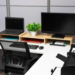 Mind Reader Dual Monitor Stand, 4-3/4”H x 9-1/4”W x 51-1/4”D, Brown