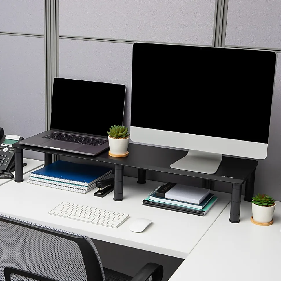 Mind Reader Dual-Monitor Stand, 6-1/2"H x 11"W x 38-1/2"D, Black