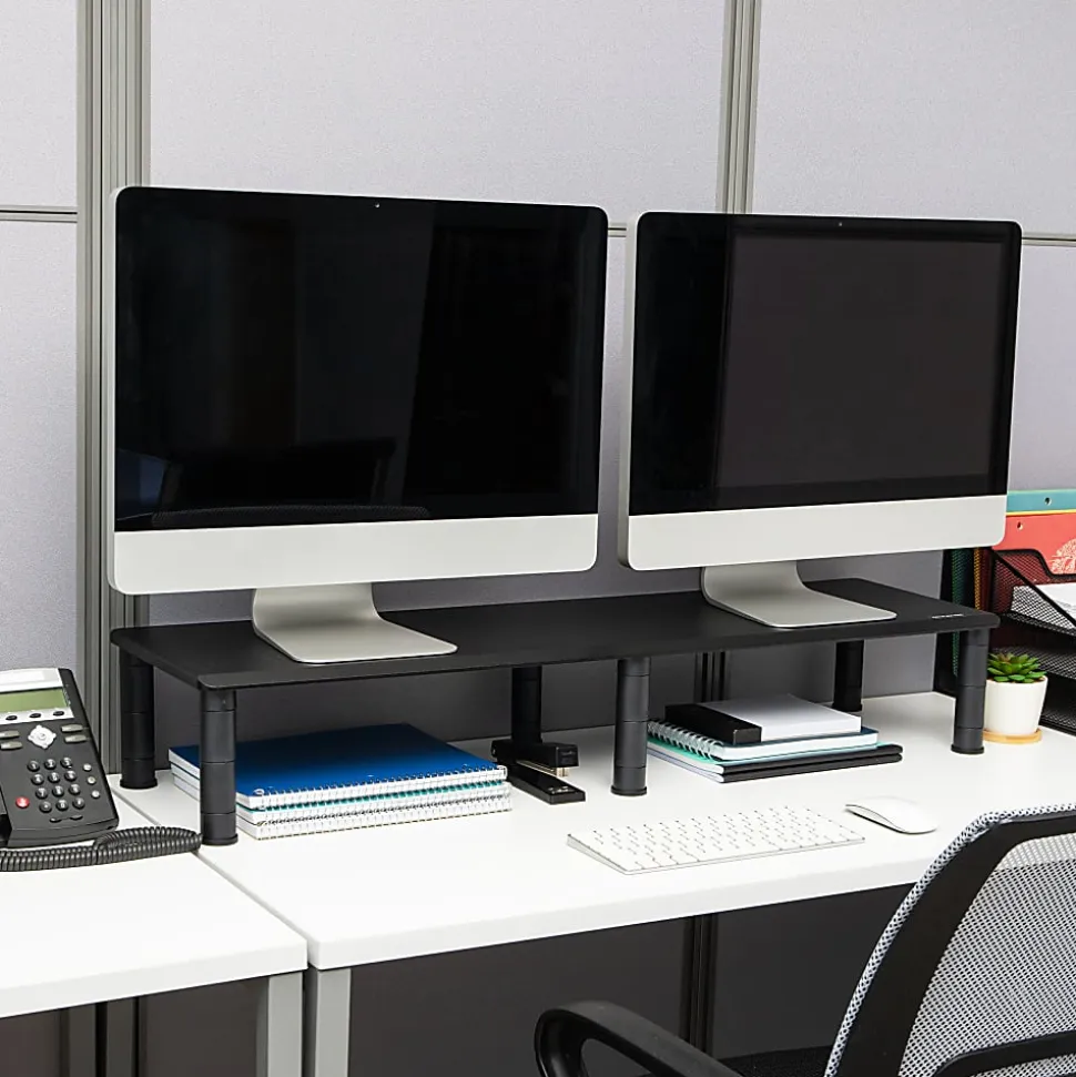 Mind Reader Dual-Monitor Stand, 6-1/2"H x 11"W x 38-1/2"D, Black