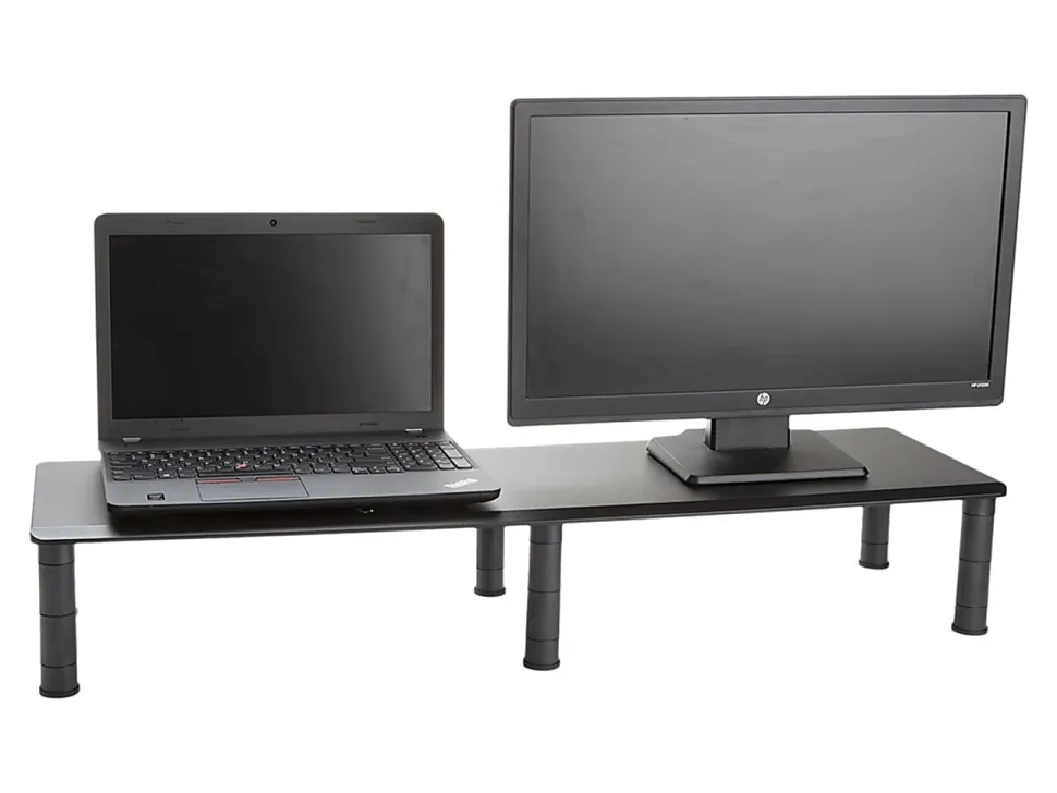 Mind Reader Dual-Monitor Stand, 6-1/2"H x 11"W x 38-1/2"D, Black