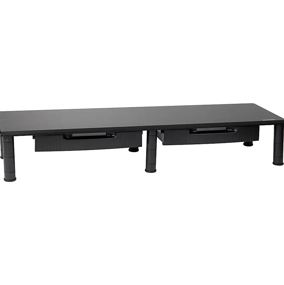 Mind Reader Dual-Monitor Stand With Drawers, 6-1/2"H x 11"W x 38-1/2"D, Black