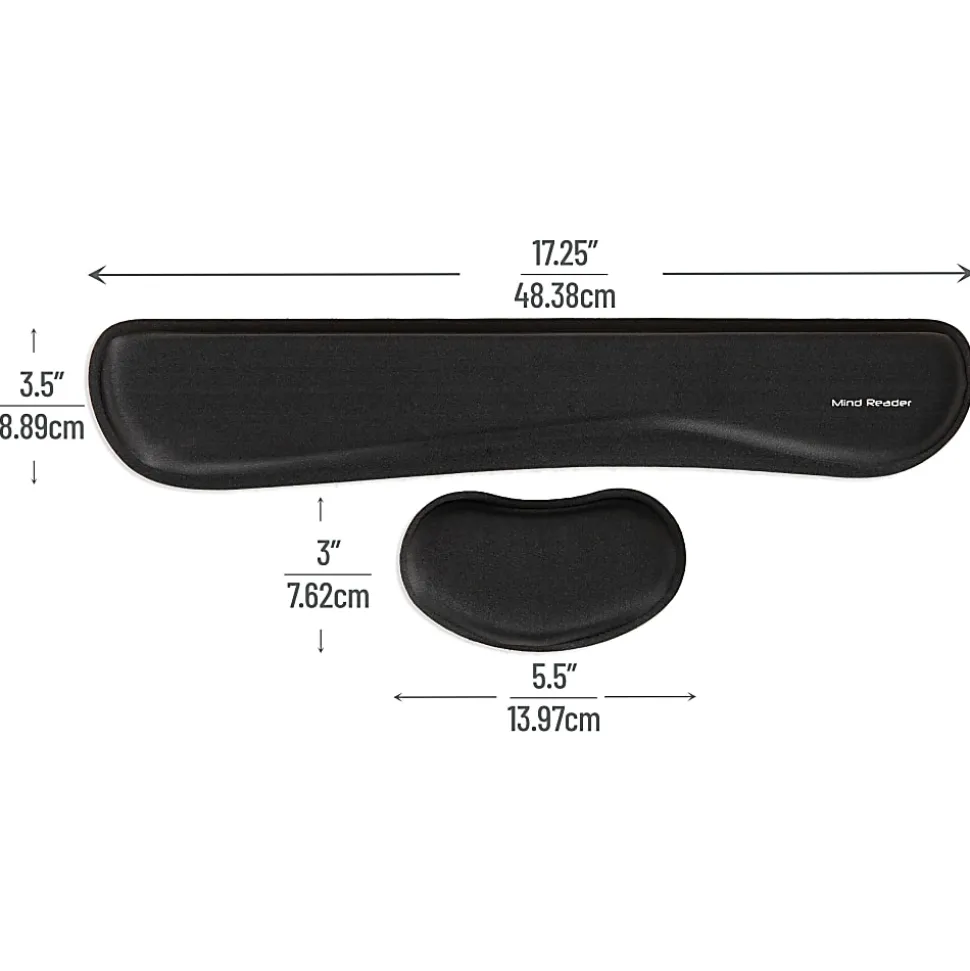 Mind Reader Ergonomic Keyboard and Mouse Wrist Rest Sets, 3/4"H x 3"W x 16-3/4,"L, Black, 2 Piece