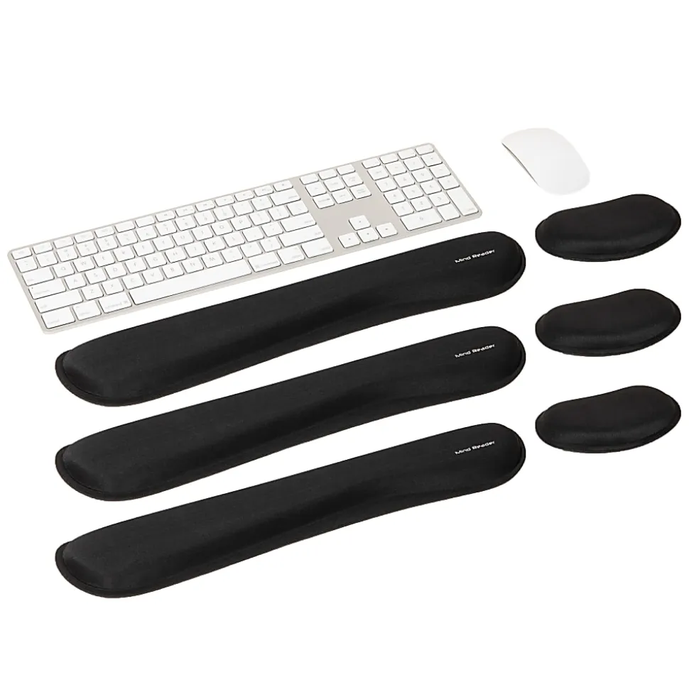 Mind Reader Ergonomic Keyboard and Mouse Wrist Rest Sets Gaming Accessory, 3/4" H x 3" W x 16-3/4," L, 6 Pieces, Black