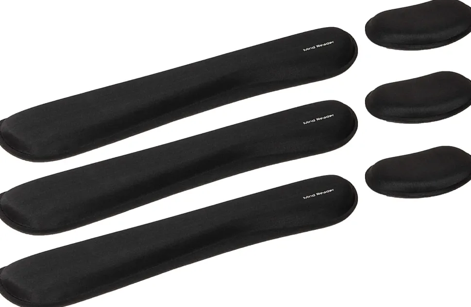 Mind Reader Ergonomic Keyboard and Mouse Wrist Rest Sets Gaming Accessory, 3/4" H x 3" W x 16-3/4," L, 6 Pieces, Black
