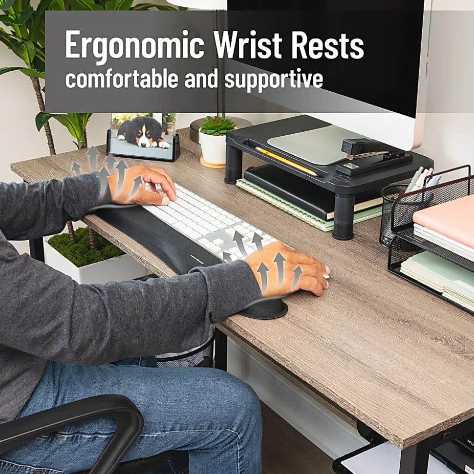 Mind Reader Ergonomic Keyboard and Mouse Wrist Rest Sets Gaming Accessory, 3/4" H x 3" W x 16-3/4," L, 6 Pieces, Black