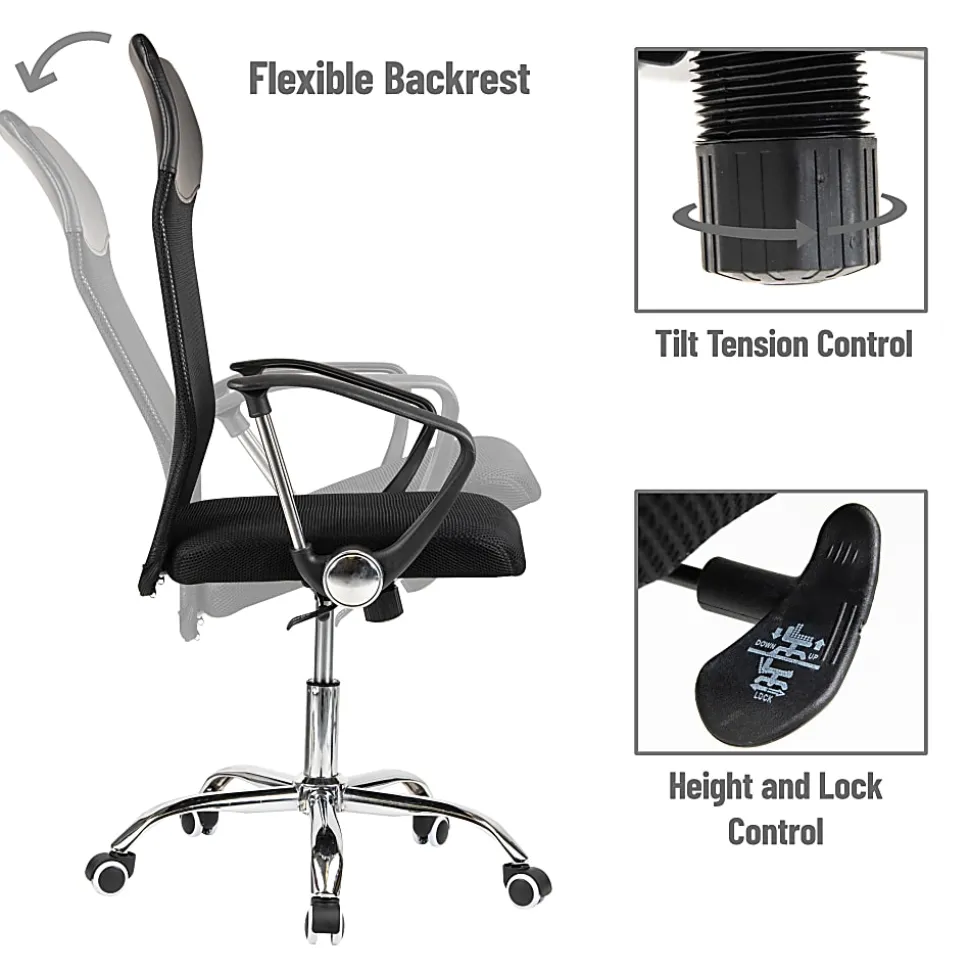 Mind Reader Ergonomic Mesh High-Back Swivel Executive Office Desk Chair, 42 1/2-47"H, Black