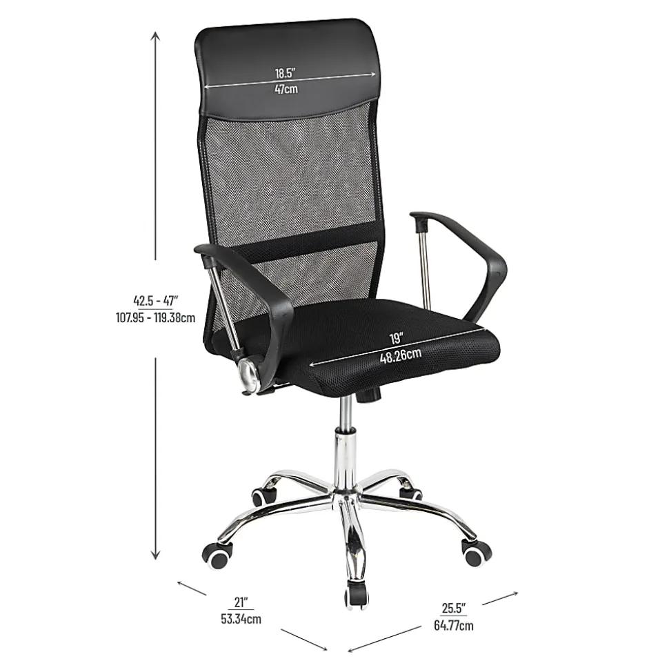 Mind Reader Ergonomic Mesh High-Back Swivel Executive Office Desk Chair, 42 1/2-47"H, Black