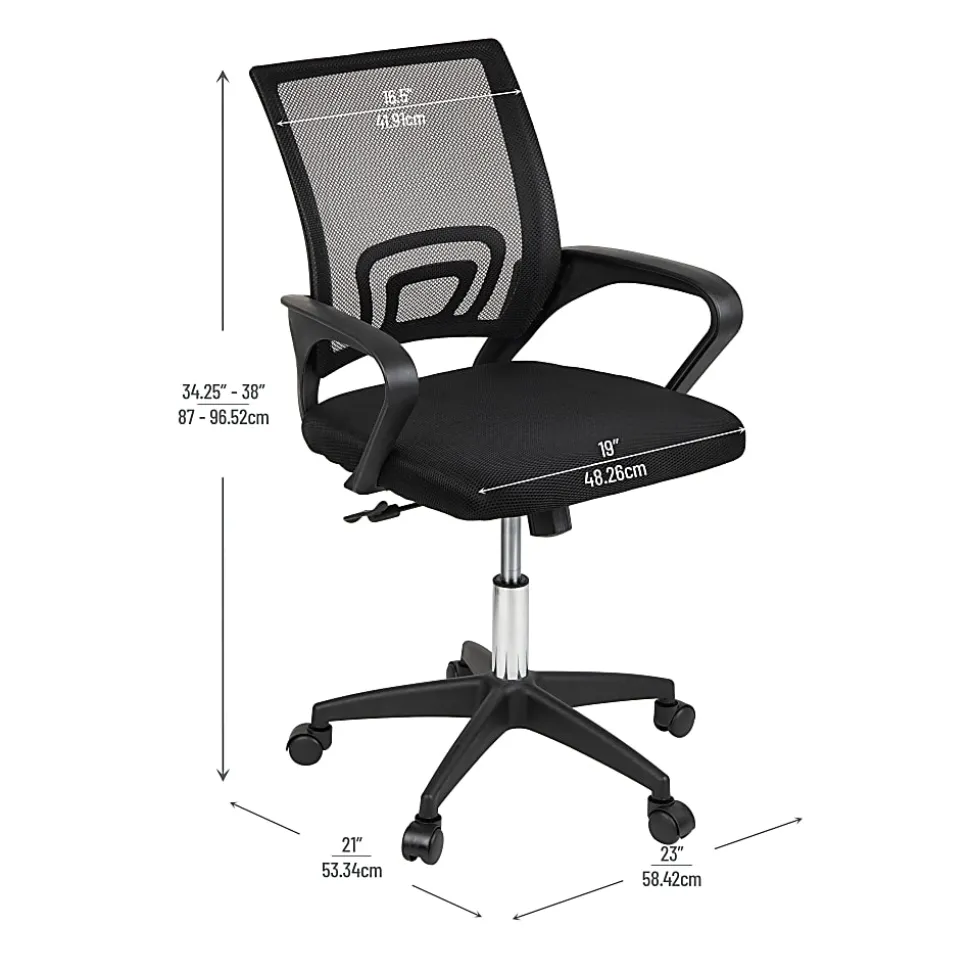 Mind Reader Ergonomic Mesh Mid-Back Swivel Executive Office Chair, Black