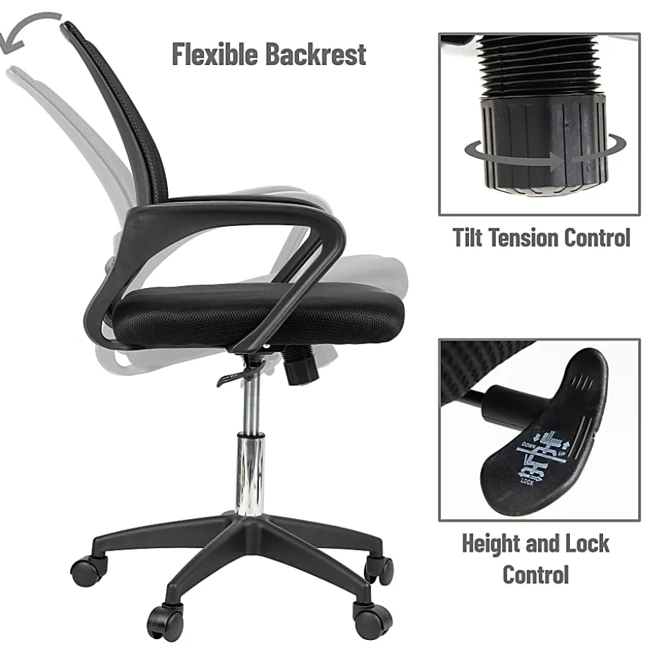 Mind Reader Ergonomic Mesh Mid-Back Swivel Executive Office Chair, Black