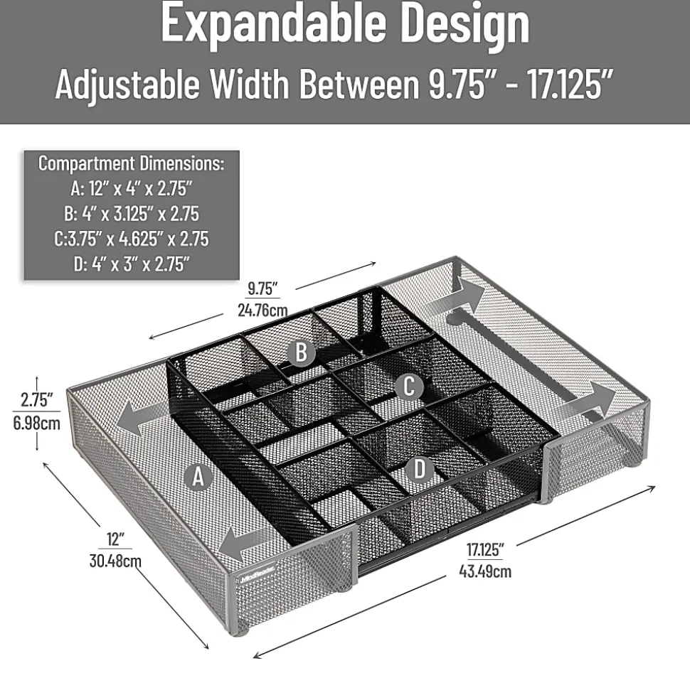 Mind Reader Expandable Mesh Desk Drawer Organizer, 2-3/4”H x 12”W x 17-1/8”D, Black, Total Qty 1