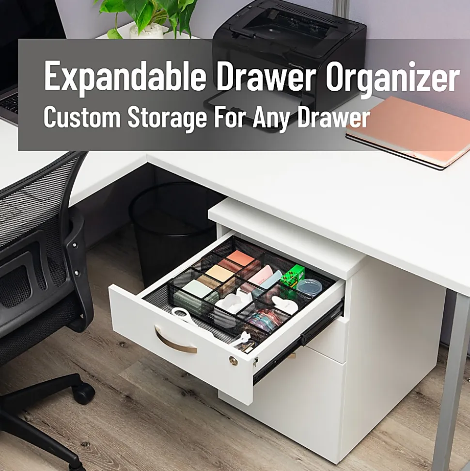 Mind Reader Expandable Mesh Desk Drawer Organizer, 2-3/4”H x 12”W x 17-1/8”D, Black, Total Qty 1