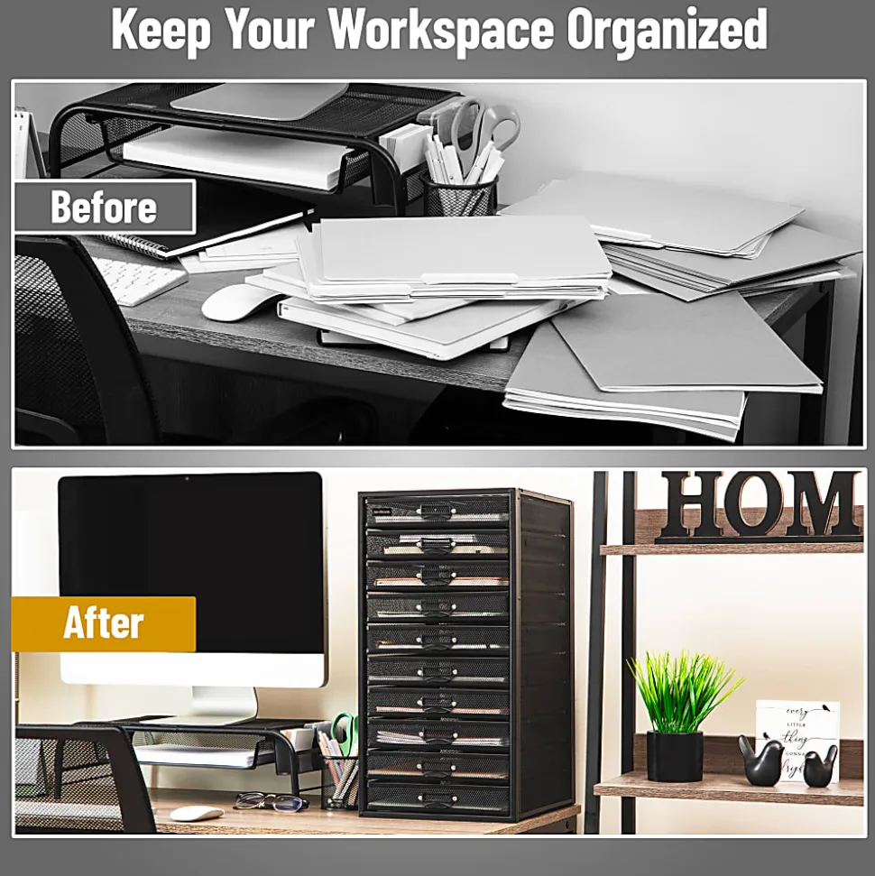 Mind Reader File Storage Drawers Multi-Purpose Desk Organizer, 21-1/4"H x 14"W x 10-3/4"D, Black