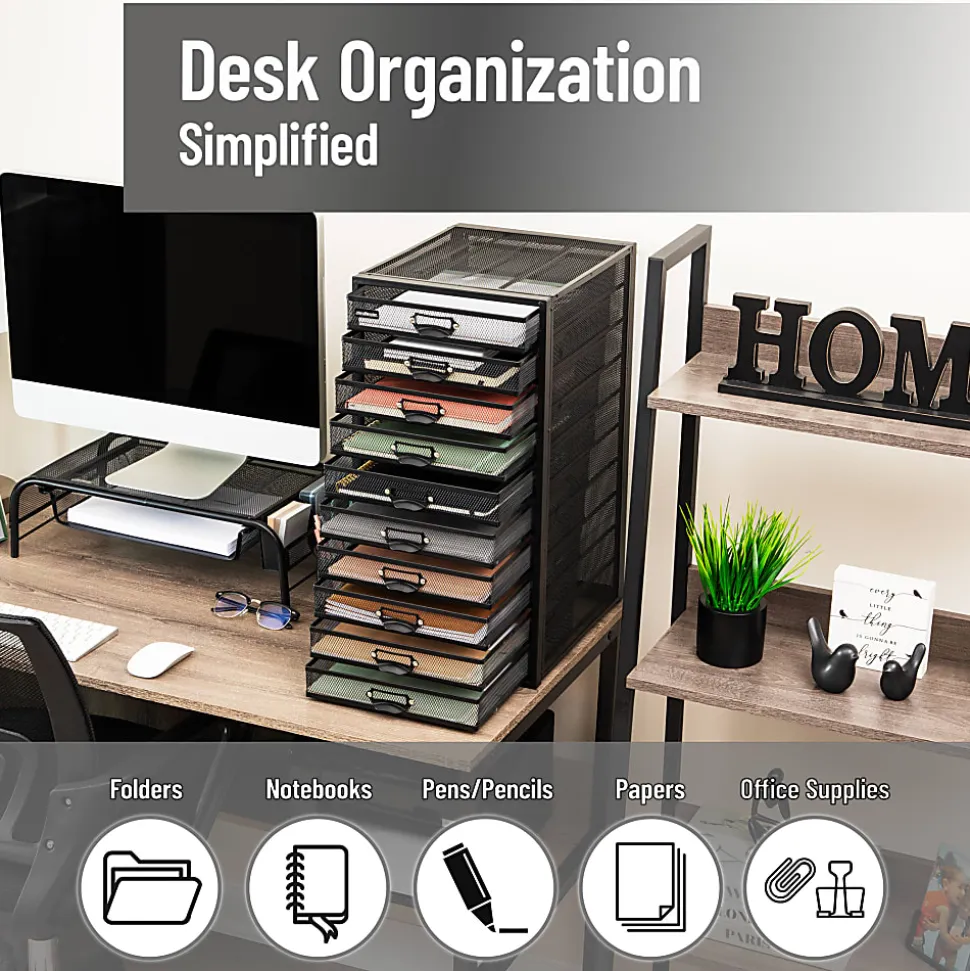 Mind Reader File Storage Drawers Multi-Purpose Desk Organizer, 21-1/4"H x 14"W x 10-3/4"D, Black