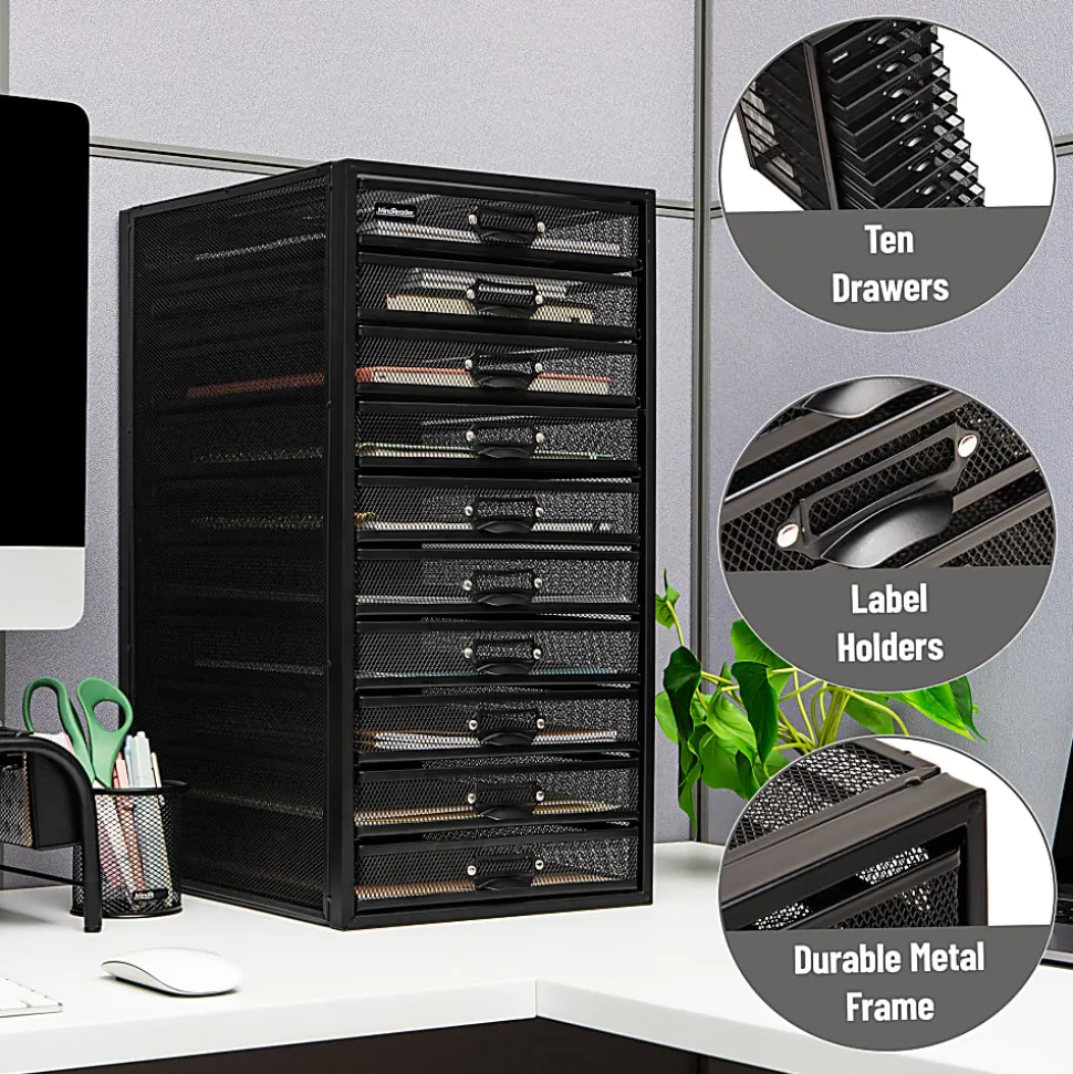 Mind Reader File Storage Drawers Multi-Purpose Desk Organizer, 21-1/4"H x 14"W x 10-3/4"D, Black