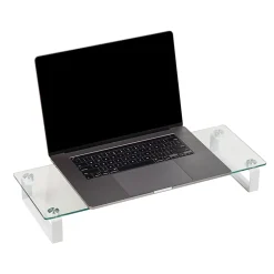 Mind Reader Glass Desktop Monitor Stand Riser for Computer, Laptop, Desk, 3"H x 22"W x 8-1/4"D, Clear