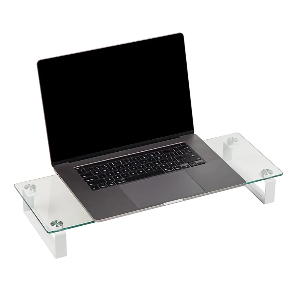Mind Reader Glass Desktop Monitor Stand Riser for Computer, Laptop, Desk, 3"H x 22"W x 8-1/4"D, Clear