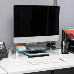 Mind Reader Glass Desktop Monitor Stand Riser for Computer, Laptop, Desk, 3"H x 22"W x 8-1/4"D, Clear