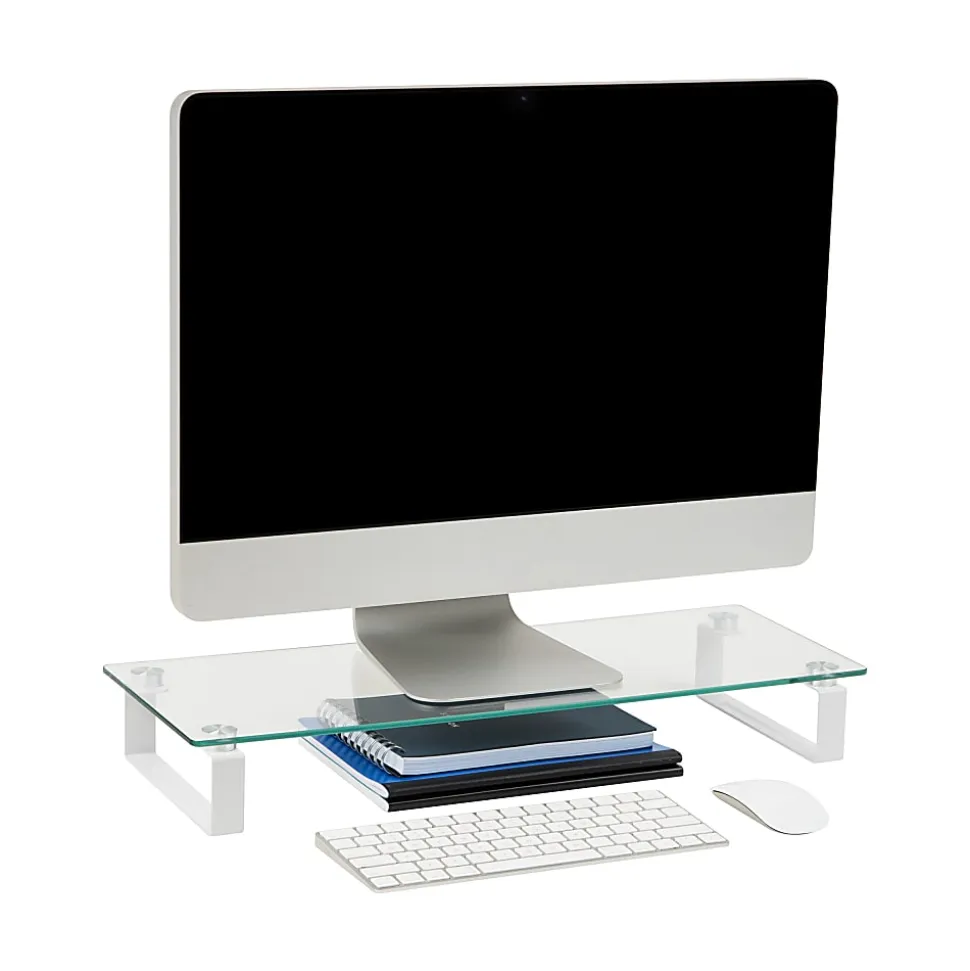 Mind Reader Glass Desktop Monitor Stand Riser for Computer, Laptop, Desk, 3"H x 22"W x 8-1/4"D, Clear