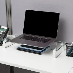Mind Reader Glass Desktop Monitor Stand Riser for Computer, Laptop, Desk, 3