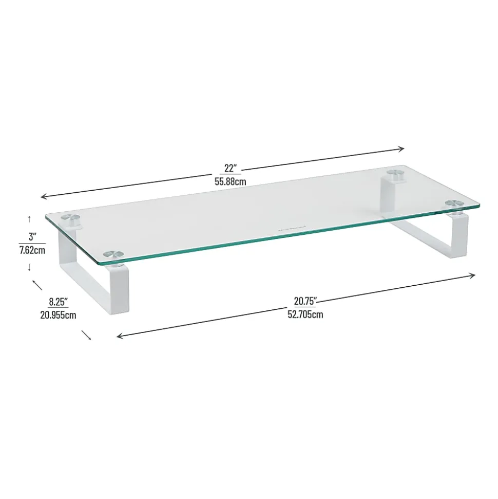 Mind Reader Glass Desktop Monitor Stand Riser for Computer, Laptop, Desk, 3"H x 22"W x 8-1/4"D, Clear